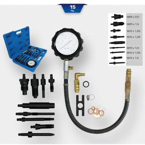 Todeco Kit Tester Di Compressione 9 Pezzi Per Motori A Benzina – Custodia Rossa, 4 Adattori Filettati, Manometro 0-20 Bar, Per Auto E Moto - 5