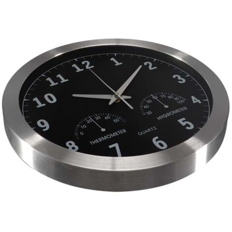 Perel Orologio Da Parete Analogico In Alluminio, Diametro 20 Cm, Colore Nero, Formato 12h