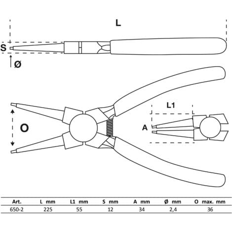 Pinza Per Anelli Seeger Dritta Per Seeger Interni Mm