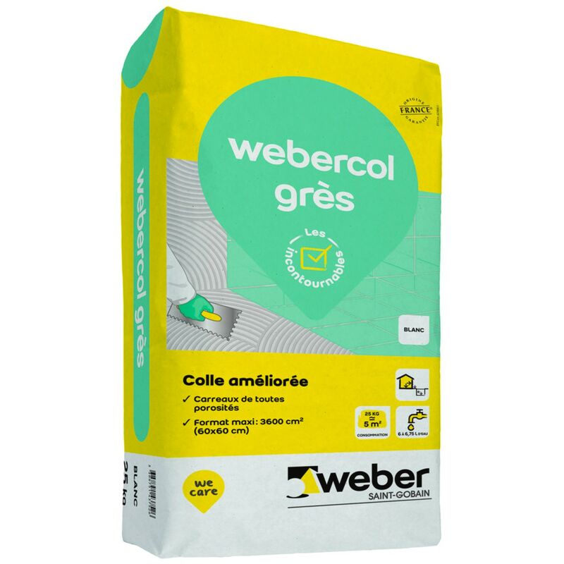 Colle pour faïence et grès 25kg, Blanc, mortier, Webercol grès, WEBER