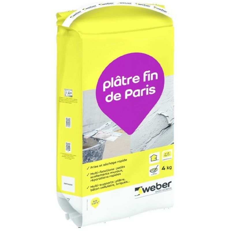 Plâtre fin de Paris , 4kg, pour travaux en intérieur , WEBER