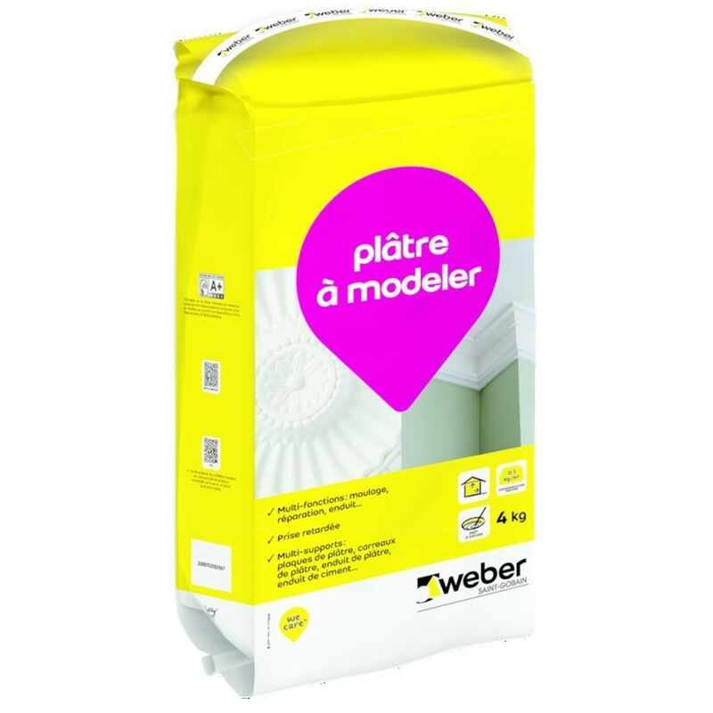 Plâtre à modeler , 4kg, pour moulage et coulage éléments décoratifs intérieur WEBER