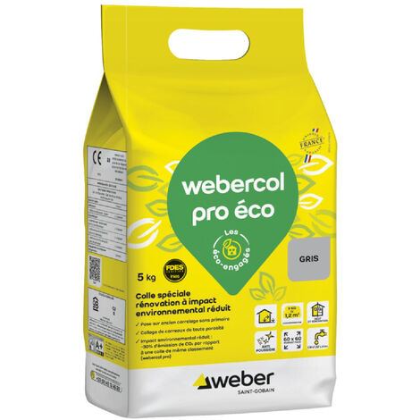 Colle carrelage, gris spéciale renovation, 5kg, prête à l'emploi, WEBERCOL PRO ENAE, Impact environnemental réduit, WEBER