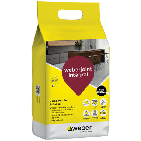 Weber Saint-Gobain Joint carrelage hydrofugé, 5kg, noir minéral, spécial carreaux rectifiés, planchers chauffants et terrasses ,Weberjoint intégral, de largeur de 2 à 20 mm (1/5)