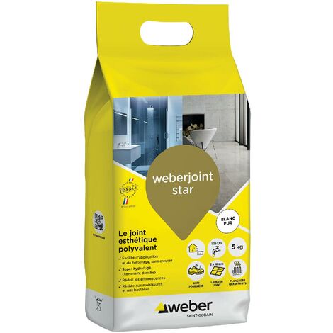 Weber Saint-Gobain Joint carrelage hydrofugé décoratif, Blanc Pur, 5 kg, spécial intérieur et extérieur,Mortier, largeur 2 à 10mm, WEBERJOINT STAR (1/3)