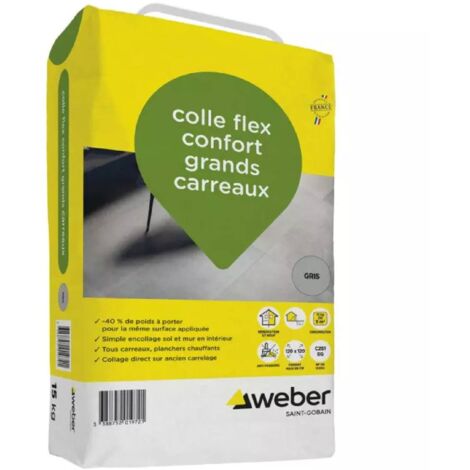 Weber Saint-Gobain Colle pour grands carreaux 15 kg pour carrelages et pierres naturelles (marbre, pierre calcaire, granit) toutes porosités, tous formats - Flex confort