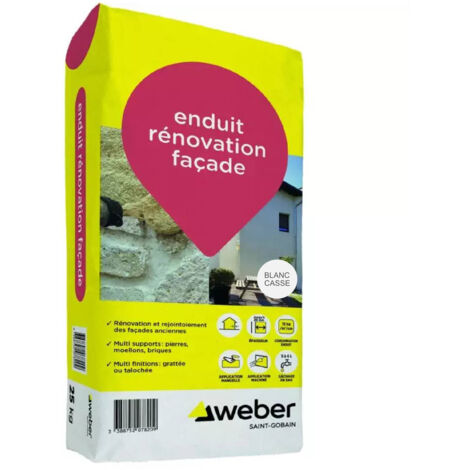 Weber Saint-Gobain Enduit de rénovation façade extérieur blanc cassé 25 kg - d’imperméabilisation et décoration façades (1/5)