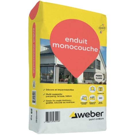 Weber Saint-Gobain Enduit monocouche de façade extérieur pierre claire 25 kg - d’imperméabilisation et décoration façades