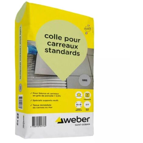 Weber Saint-Gobain Colle pour carreaux standards intérieur / extérieur , Gris 25 kg - pour faïence carreaux poreux , sur supports neufs