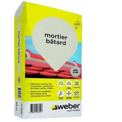 Weber Saint-Gobain Mortier bâtard pour maçonnerie 25 kg - chaux pour travaux de couverture, tuiles