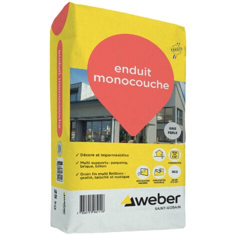 Weber Saint-Gobain Enduit monocouche de façade extérieur gris perle 25 kg - d’imperméabilisation et décoration façades