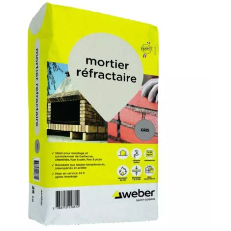 Weber Saint-Gobain Mortier réfractaire, Résiste aux hautes températures 25 kg