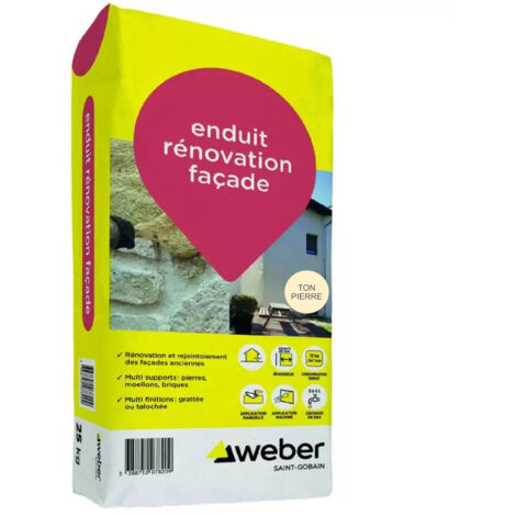 Weber Saint-Gobain Enduit de rénovation façade extérieur ton pierre 25 kg - d’imperméabilisation et décoration façades
