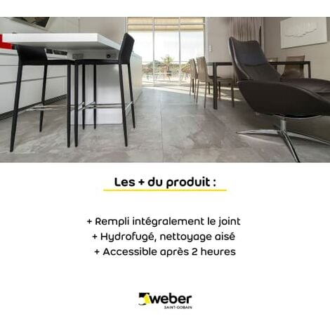 Joint carrelage hydrofugé, 5kg, Gris Perle, idéal pour sol et carreaux rectifiés, Weberjoint intégral, de largeur de 2 à 20 mm, WEBER