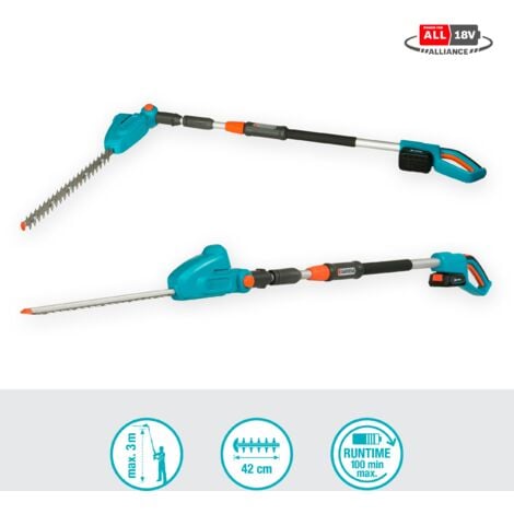 GARDENA Taille-haies sur perche THS42/18V POWER FOR ALL. Prêt à l'emploi avec outil, batterie et chargeur inclus. (14732-20)