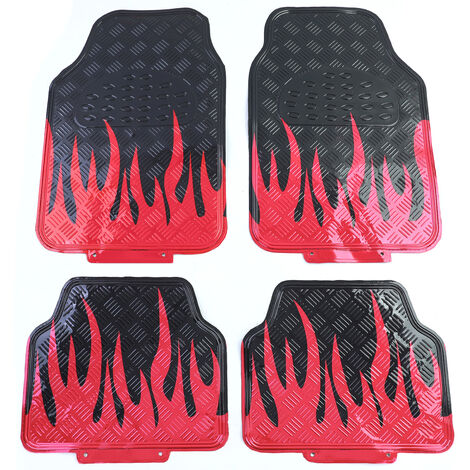 Auto Gummi Fußmatten universal Alu Riffelblech Optik 4-teilig Chrom Rot
