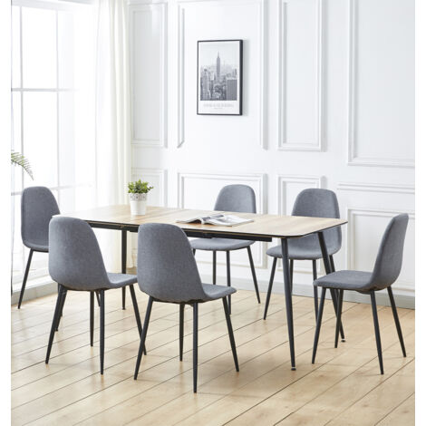 Hallowood Furniture Cullompton Dining Table and Chairs Set 6, Large Oak Effect Top Extendable Table and 6 Chairs in Grey Fabric Upholstery, Dining Room Sets for Home or Restaurant (1/5)