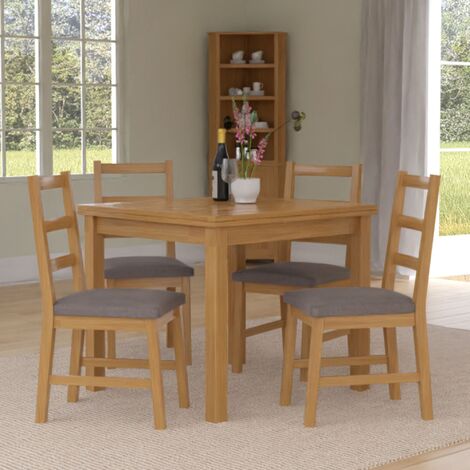 Hallowood Furniture Waverly Oak Extendable Dining Table and Chairs Set 4, Rectangular Small Kitchen Table and Chairs with Ladder Back and Grey Fabric Padded Seats for Home and Café (1/5)