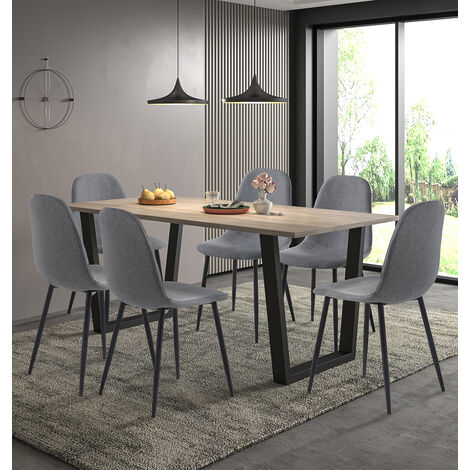 Hallowood Furniture Dudley Large Dining Table and Chairs Set 6, 180cm Kitchen Table with Chunky U-Shaped Metal Legs and Dark Grey Fabric Chairs, Dining Room Sets for Home or Cafe (1/5)