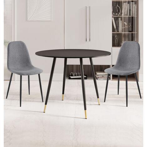 Hallowood Furniture Finley Black Table and Chairs Set 2 with Oak Effect Top, Metal Legs and Dark Grey Fabric Seats, Round Dining Table for Home, Office, or Café Use (100cm) (1/5)