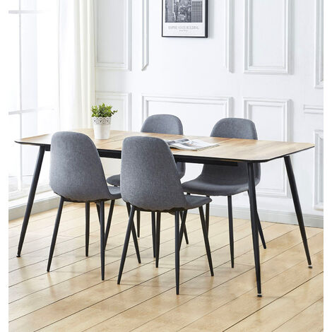 Hallowood Furniture Cullompton Large Dining Table and Chairs Set 4, (120-180cm) Light Oak Effect Top Extendable Table with Grey Fabric Dining Chairs Set of 4, Ideal for Modern Home or Cafe (1/5)