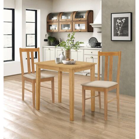 Hallowood Furniture Ledbury Light Oak Dining Table and Chairs Set 2, Small Dining Table & Chairs with Warm Cream Fabric Seat Pads, Wooden Dining Room Set for Home & Cafe