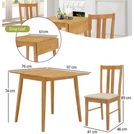 Hallowood Ledbury Small Dining Table & 2 Chairs Set - Light Oak, Cream Fabric Seats, 80x60cm Table