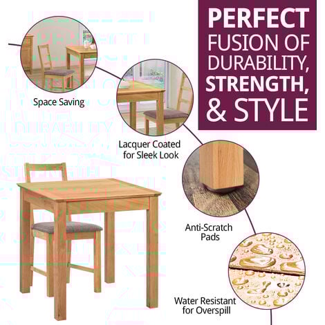Hallowood Furniture Hereford Oak Small Dining Table and 2 Chairs with Ladder Back, Solid Wooden Square Table and Chairs in Grey Seat, Kitchen Table & Small Chairs, Dining Room Sets