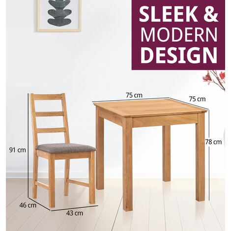 Hallowood Furniture Hereford Oak Small Dining Table and 2 Chairs with Ladder Back, Solid Wooden Square Table and Chairs in Grey Seat, Kitchen Table & Small Chairs, Dining Room Sets