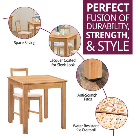 Hallowood Furniture Hereford Oak Small Dining Table and Chairs Set 4 with Ladder Back, Wooden Square Table and Chairs in Beige Seat, Kitchen Table & Small Chairs, Dining Room Set