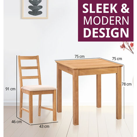 Hallowood Furniture Hereford Oak Small Dining Table and Chairs Set 4 with Ladder Back, Wooden Square Table and Chairs in Beige Seat, Kitchen Table & Small Chairs, Dining Room Set