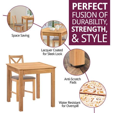 Hallowood Furniture Hereford Oak Dining Table and Chairs Set 2, Small Kitchen Table (75cmx75cm) & Cross Back Chairs in Grey Seat Pads, Square Dining Table Set for Home & Cafe