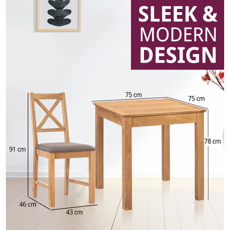 Hallowood Furniture Hereford Oak Dining Table and Chairs Set 2, Small Kitchen Table (75cmx75cm) & Cross Back Chairs in Grey Seat Pads, Square Dining Table Set for Home & Cafe