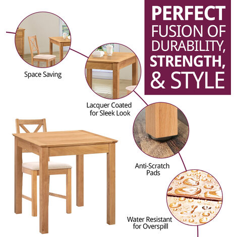 Hallowood Furniture Hereford Oak Dining Table and Chairs Set 2, Small Kitchen Table (75cmx75cm) & Cross Back Chairs in Beige Seat Pads, Square Dining Table Set for Home & Cafe