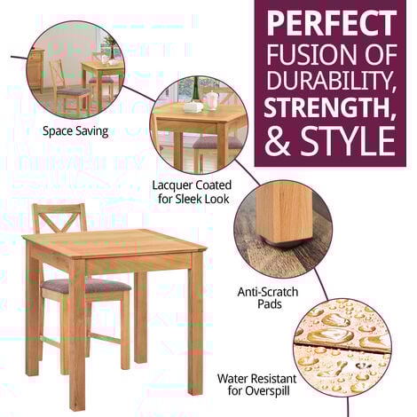Hallowood Furniture Hereford Oak Dining Table and Chairs Set 4, Small Kitchen Table (75cmx75cm) & Cross Back Chairs in Grey Seat Pads, Square Dining Table Set for Home & Cafe
