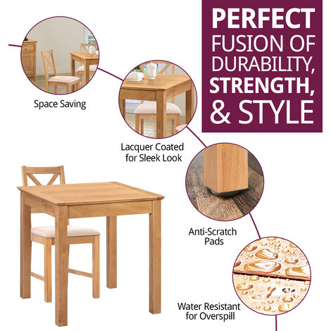 Hallowood Furniture Hereford Oak Dining Table and Chairs Set 4, Small Kitchen Table (75cmx75cm) & Cross Back Chairs in Beige Seat Pads, Square Dining Table Set for Home & Cafe