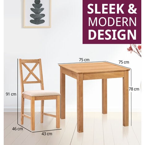Hallowood Furniture Hereford Oak Dining Table and Chairs Set 4, Small Kitchen Table (75cmx75cm) & Cross Back Chairs in Beige Seat Pads, Square Dining Table Set for Home & Cafe