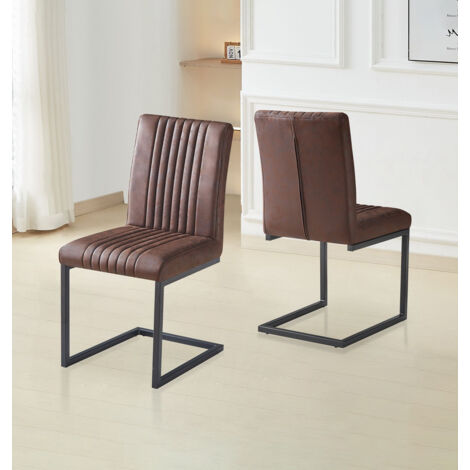 Hallowood Furniture Cullompton Set of 2 Brown Faux Leather Dining Chairs with Black Legs, Stylish and Modern Brown Cantilever Chair Perfect for Home, Office, or Cafe Dining (1/5)