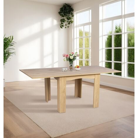 Hallowood Furniture Newquay Oak Effect Flip Top Extending Rectangular Dining Table, Fold Away, Folding Wooden Kitchen Table with Extendable Leaves for Home & Restaurant