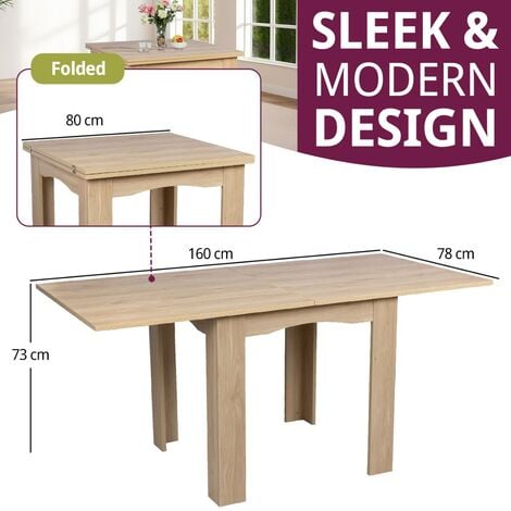Hallowood Furniture Newquay Oak Effect Flip Top Extending Rectangular Dining Table, Fold Away, Folding Wooden Kitchen Table with Extendable Leaves for Home & Restaurant