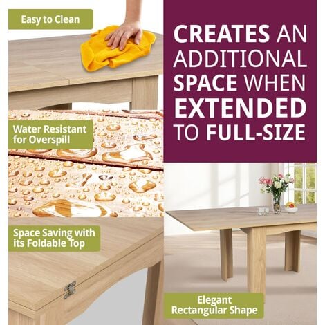 Hallowood Furniture Newquay Oak Effect Flip Top Extending Rectangular Dining Table, Fold Away, Folding Wooden Kitchen Table with Extendable Leaves for Home & Restaurant
