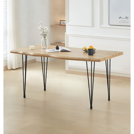 Hallowood Furniture Cullompton Large Dining Table with Black Metal Legs, 4-6 Seater Industrial Style Live Edge Effect Top Modern Dining Table for Home, Restaurant or Office (160cm) (1/5)