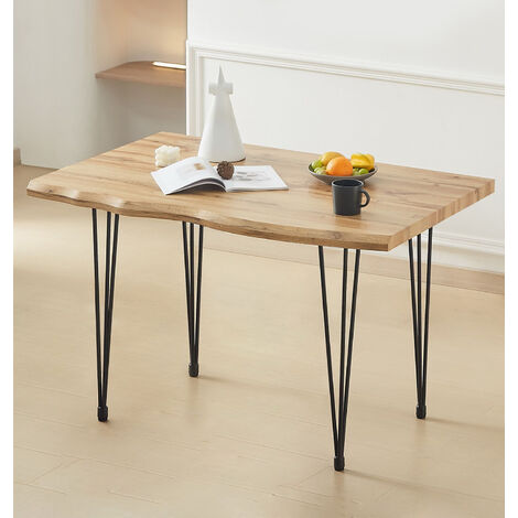 Hallowood Furniture Cullompton Small Dining Table with Black Metal Legs, 4 Seater Industrial Style Live Edge Effect Top Modern Dining Table for Home, Restaurant or Office (120cm)