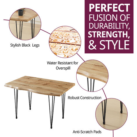 Hallowood Furniture Cullompton Small Dining Table with Black Metal Legs, 4 Seater Industrial Style Live Edge Effect Top Modern Dining Table for Home, Restaurant or Office (120cm)