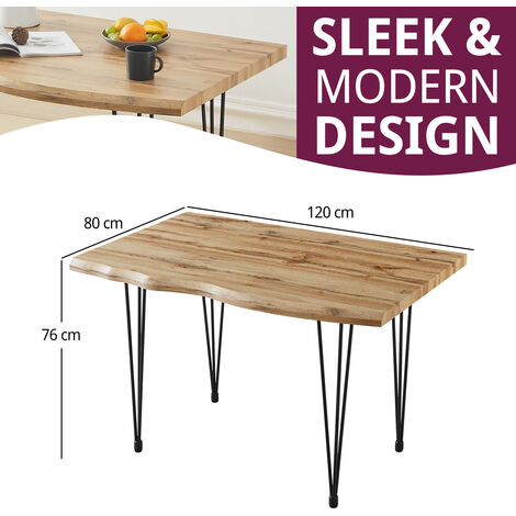 Hallowood Furniture Cullompton Small Dining Table with Black Metal Legs, 4 Seater Industrial Style Live Edge Effect Top Modern Dining Table for Home, Restaurant or Office (120cm)