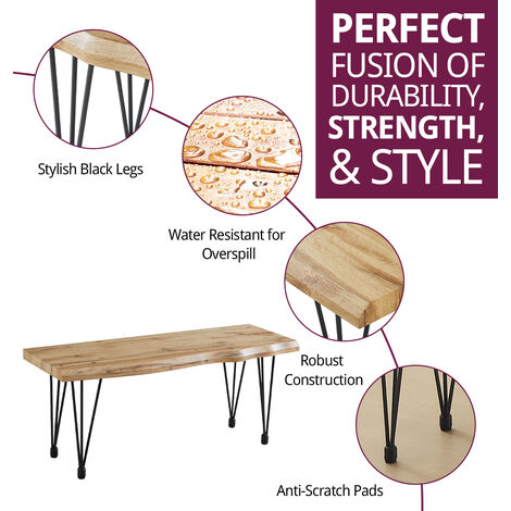Hallowood Furniture Cullomption Wooden Dining Bench, Live Edge Effect Wooden Bench with Black Metal Legs Industrial Style, Modern Kitchen Bench for Home & Café (110cm)