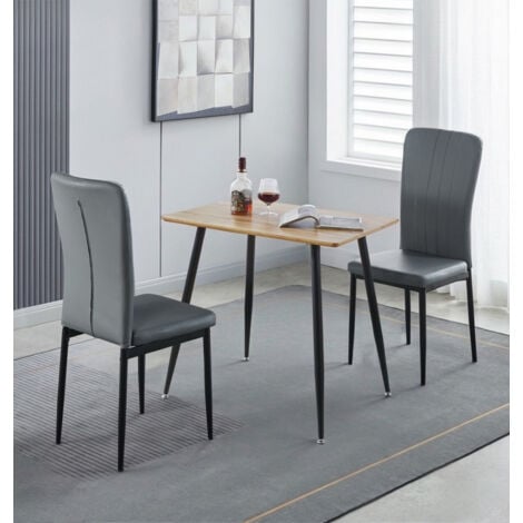 Hallowood Furniture Cullompton Small Dining Table and Chairs Set 2, Oak Effect Top Kitchen Table and Faux Leather Grey Chairs, Dinner Table and Chairs, Dining Room Set for Home and Café