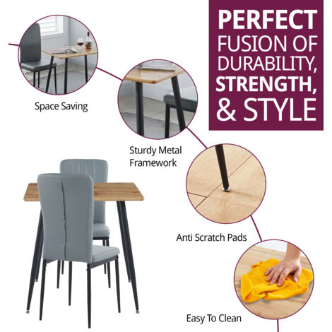 Hallowood Furniture Cullompton Small Dining Table and Chairs Set 2, Oak Effect Top Kitchen Table and Faux Leather Grey Chairs, Dinner Table and Chairs, Dining Room Set for Home and Café