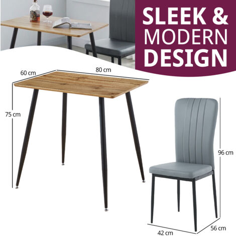 Hallowood Furniture Cullompton Small Dining Table and Chairs Set 2, Oak Effect Top Kitchen Table and Faux Leather Grey Chairs, Dinner Table and Chairs, Dining Room Set for Home and Café