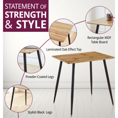 Hallowood Furniture Cullompton Small Dining Table and Chairs Set 2, Oak Effect Top Kitchen Table and Faux Leather Grey Chairs, Dinner Table and Chairs, Dining Room Set for Home and Café